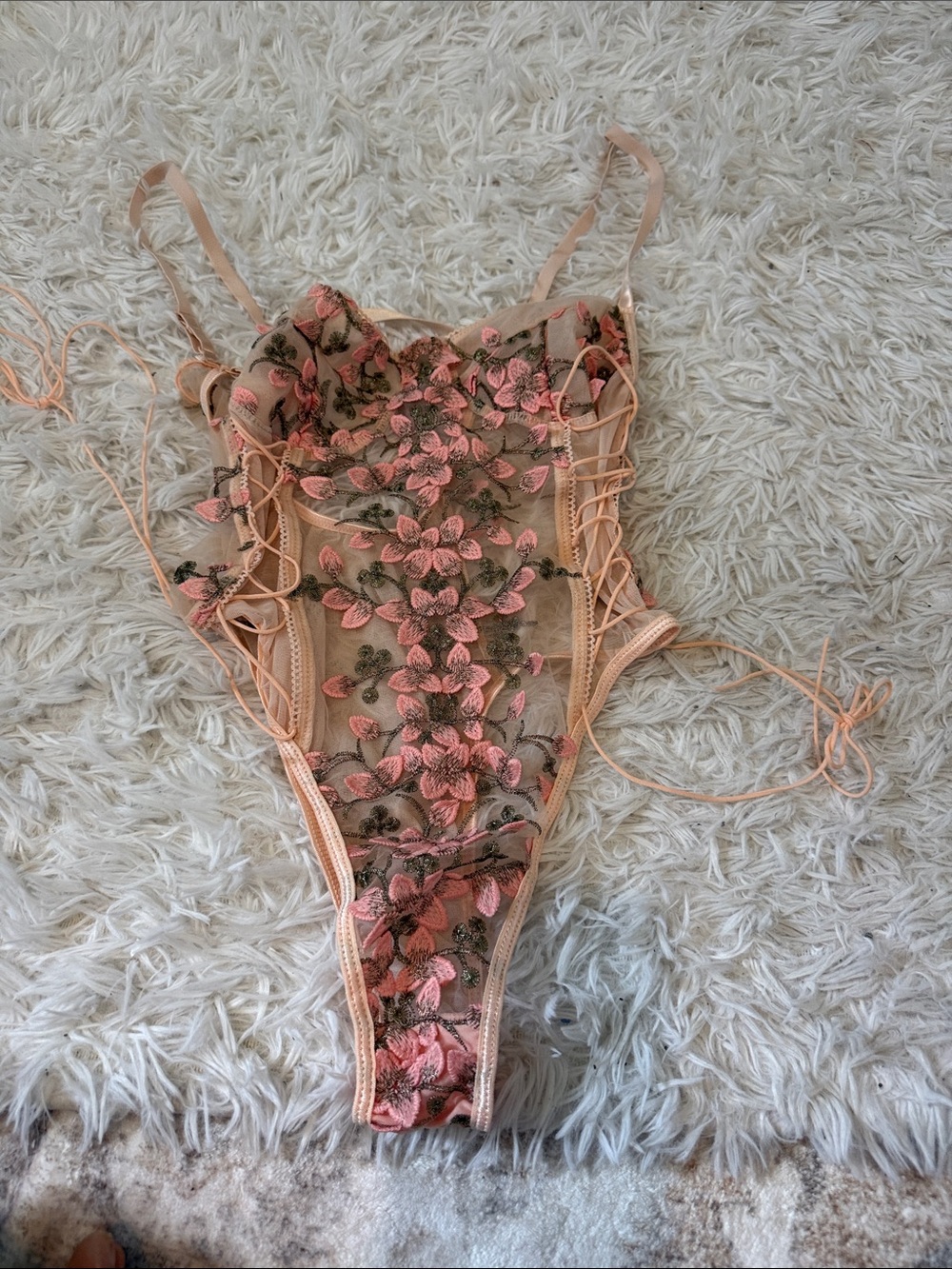 Peach Floral Lace Bodysuit
